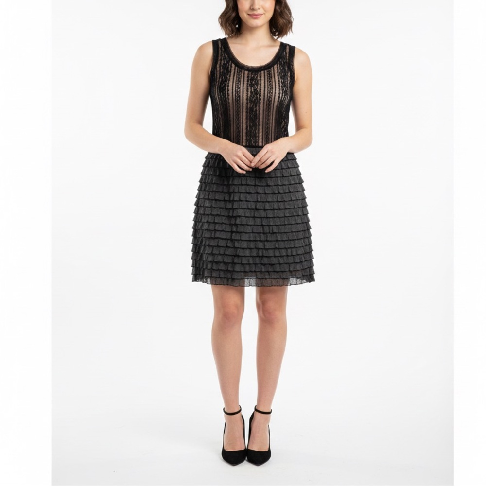 Rachel Rachel Roy Black Lace Tiered Sleeveless LBD Cocktail Dress XL